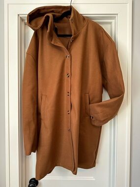 Rust Brown Hooded Wool-Blend Coat